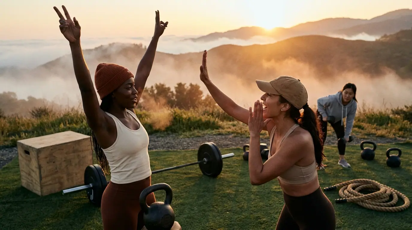 Women gathered in a morning class at first light